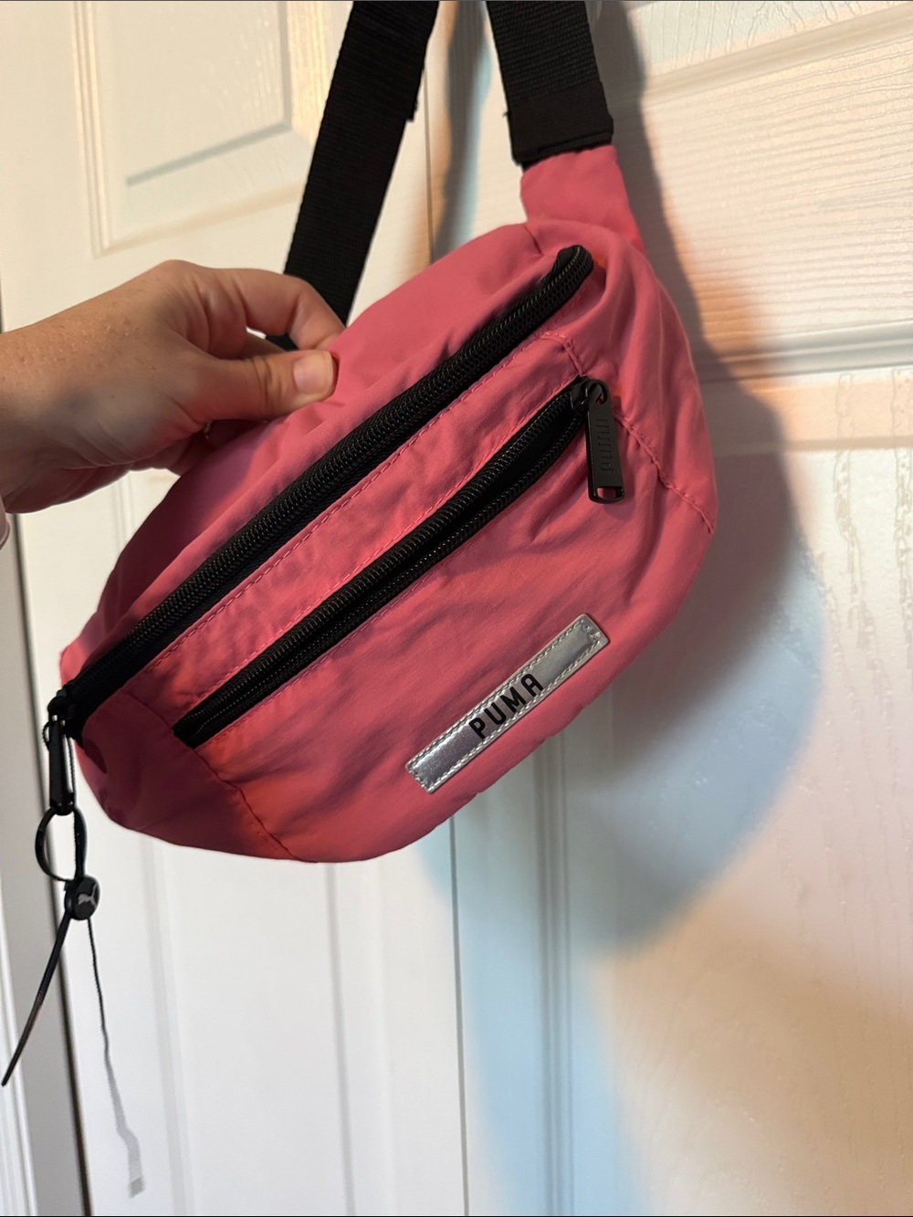 Puma Rose Pink Crossbody Waist Bag with Black Zippers